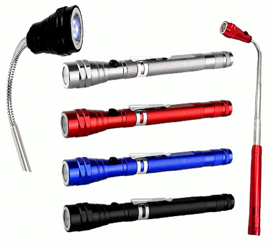 EXTENDABLE MAGNETIC FLASHLIGHT WITH TELESCOPING MAGNET PICKUP TOOL
