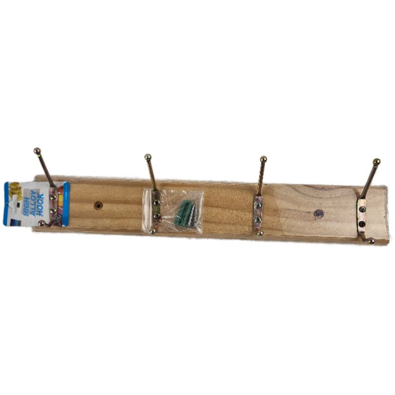 WOODEN 4 HOOKS HANGER